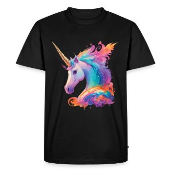 Beau cheval licorne poney avec crinière arc-en-ciel - T-shirt Premium bio Homme - noir - Devant - Nico (187cm)