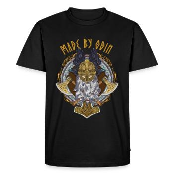 Drôle de dicton viking avec des runes Fait par Odin - T-shirt Premium bio Homme - noir - Devant - Nico (187cm)