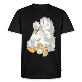 Poule de poulet en soie avec poulet de soie de poussin - T-shirt Premium bio Homme - noir - Devant - Nico (187cm)