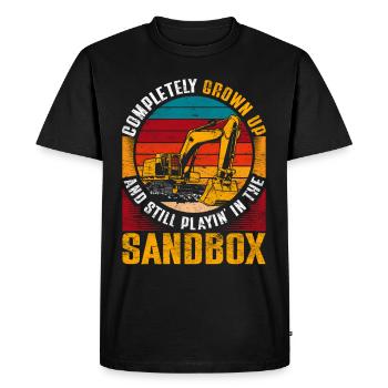 Baggerfahrer a grandi et joue dans le bac à sable - T-shirt Premium bio Homme - noir - Devant - Nico (187cm)