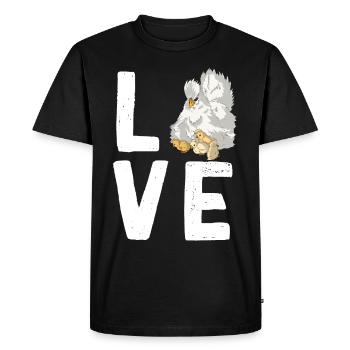 LOVE Poulet en soie Poulets Lettrage Poulets en soie - T-shirt Premium bio Homme - noir - Devant - Nico (187cm)