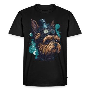 Steampunk Yorkshire Terrier vintage retro chien - T-shirt Premium bio Homme - noir - Devant - Nico (187cm)