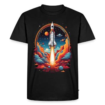 Astronaut Rocket Launch Space Cartoon Rocket - T-shirt Premium bio Homme - noir - Devant - Nico (187cm)