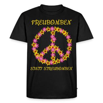Pacifism: Freu bombs instead of cluster bombs - Men's Premium Organic T-Shirt - black - Front - Nico (187cm)