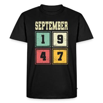 76th Birthday September Vintage 1947 Vintage - Men's Premium Organic T-Shirt - black - Front - Nico (187cm)