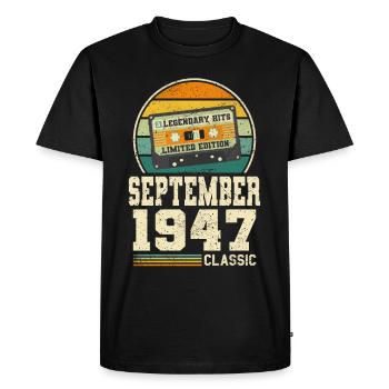 76th Birthday September Vintage 1947 Vintage - Men's Premium Organic T-Shirt - black - Front - Nico (187cm)