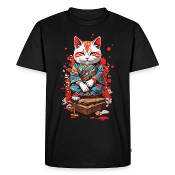 Ukiyo-E Style Lucky et Cat Lucky Charm Chats - T-shirt Premium bio Homme - noir - Devant - Nico (187cm)