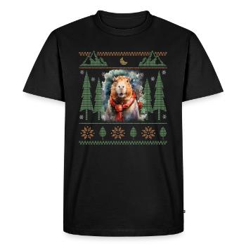 Noël Capybara Hiver Capybara Neige - T-shirt Premium bio Homme - noir - Devant - Nico (187cm)