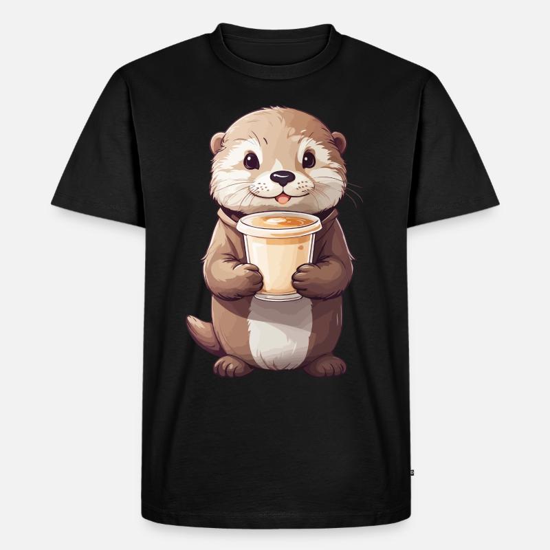 Otter Kaffeezeit Süßes Kaffee Tierdesign - Männer Premium Bio T-Shirt - Schwarz