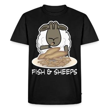 Sheep eats Fish and Chips Shepherd - Men's Premium Organic T-Shirt - black - Front - Nico (187cm)