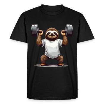 Sloth Bodybuilder Gym Humor Design - Men's Premium Organic T-Shirt - black - Front - Nico (187cm)
