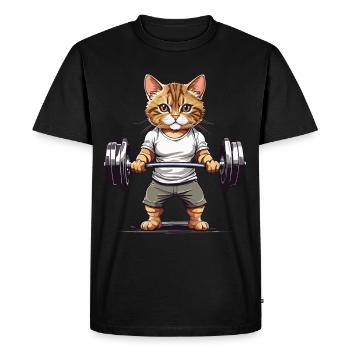 Entraînement musculaire Chat Athlète Fitness - T-shirt Premium bio Homme - noir - Devant - Nico (187cm)
