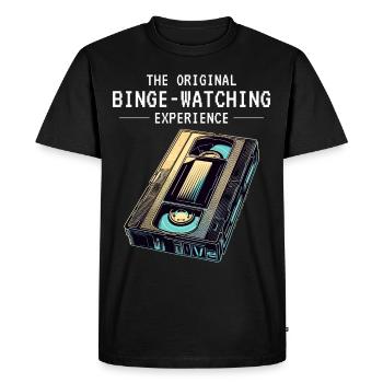 Retro VHS Tape Nostalgic 80s Binge-Watching - Men's Premium Organic T-Shirt - black - Front - Nico (187cm)