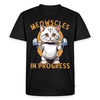 Meowscles in Progress Funny Cat Workout - Men's Premium Organic T-Shirt - black - Front - Nico (187cm)