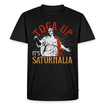 Saturnalien Toga Up It's Saturnalia - Men's Premium Organic T-Shirt - black - Front - Nico (187cm)