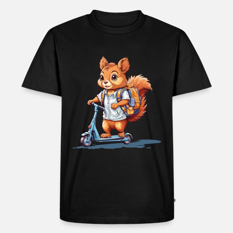 Fröhliches Eichhörnchen Schulstart Roller Design - Männer Premium Bio T-Shirt - Schwarz