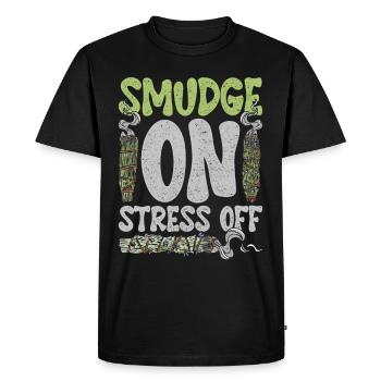 Smudging Flat Fumigation Smudge On Stress Off - Men's Premium Organic T-Shirt - black - Front - Nico (187cm)