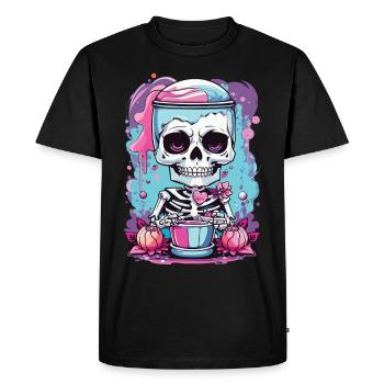 Kawaii Goth Pastel squelette Milkshake Design - T-shirt Premium bio Homme - noir - Devant - Nico (187cm)
