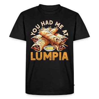 Tu m’as eu à Lumpia - T-shirt Premium bio Homme - noir - Devant - Nico (187cm)