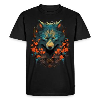 Loup loup tête mystique Floral Nature nature sauvage Art - T-shirt Premium bio Homme - noir - Devant - Nico (187cm)
