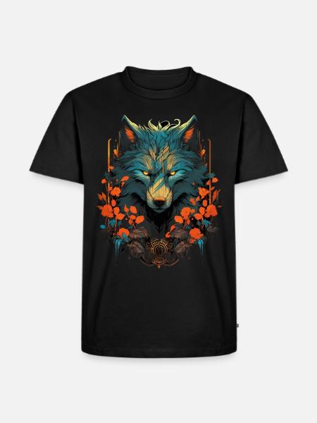 Ulv Ulvehoved Mystisk Blomster Natur Vildmarkskunst - Herre Premium økologisk T-shirt - sort