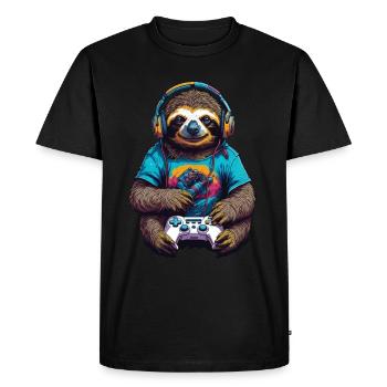 Retro Controller Gaming Sloth Nerd Design - Men's Premium Organic T-Shirt - black - Front - Nico (187cm)