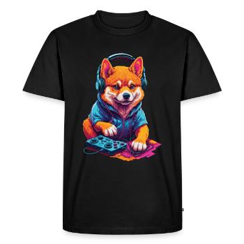 Gaming Shiba Dog Nerd with Retro Controller - Men's Premium Organic T-Shirt - black - Front - Nico (187cm)