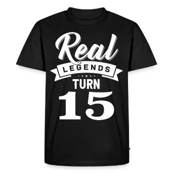 Real legends turn 15, 15 Birthday - Men's Premium Organic T-Shirt - black - Front - Nico (187cm)