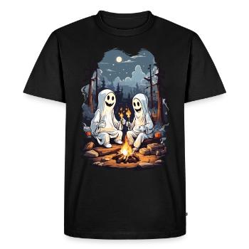 Fantômes faisant des grillades à Halloween au feu de camp - T-shirt Premium bio Homme - noir - Devant - Nico (187cm)