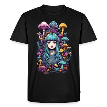 Psychedelic Party Goa Mushroom Festival Art - Men's Premium Organic T-Shirt - black - Front - Nico (187cm)