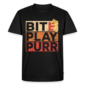 Bite, Play, Purr biting cute Kitty Design - Men's Premium Organic T-Shirt - black - Front - Nico (187cm)