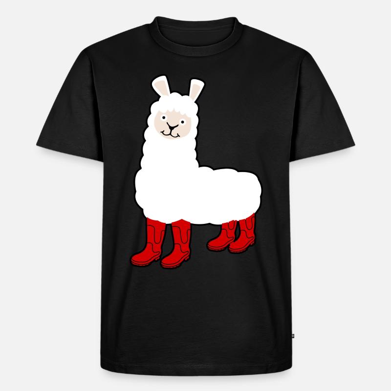 Alpaca with Red Rain Boots - Männer Premium Bio T-Shirt - Schwarz