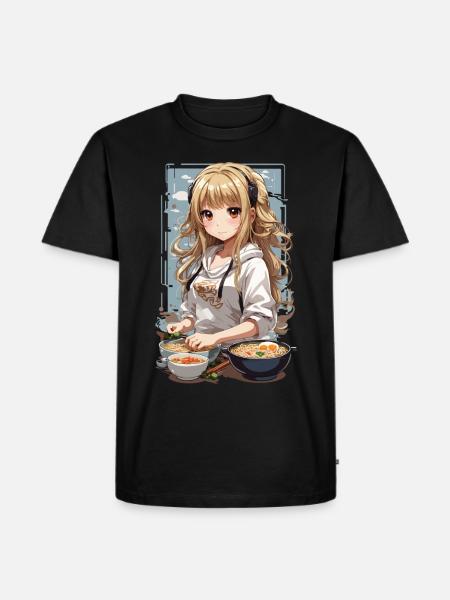 Anime Girl Ramen Love Manga Noodle Soup Design - Men's Premium Organic T-Shirt - black