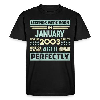 21e anniversaire janvier millésime 2003 idée cadeau - T-shirt Premium bio Homme - noir - Devant - Nico (187cm)