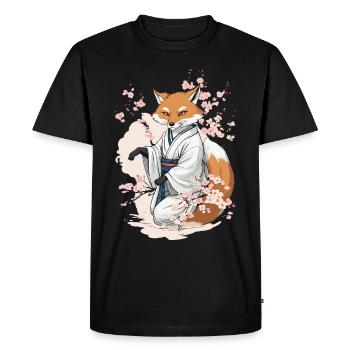 Japanese Fox Kitsune Yokai Ukiyo-E Vintage - Men's Premium Organic T-Shirt - black - Front - Nico (187cm)