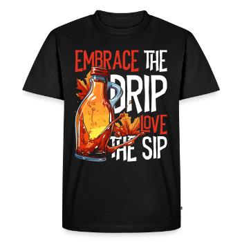 Sirop d’érable Sève d’érable Étreindre l’amour la gorgée - T-shirt Premium bio Homme - noir - Devant - Nico (187cm)