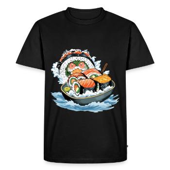 Funny Sushi Yokai Monster Loves Sushi - Men's Premium Organic T-Shirt - black - Front - Nico (187cm)