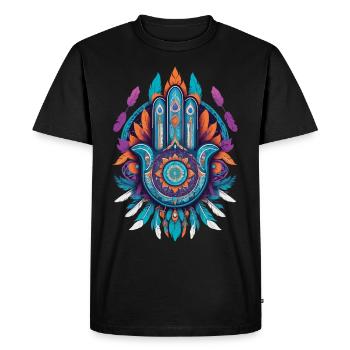 Hamsa Main Mandala Bohème Chic - T-shirt Premium bio Homme - noir - Devant - Nico (187cm)