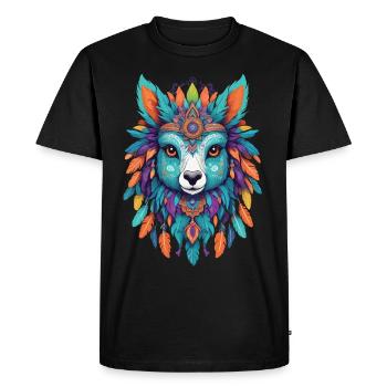Lama spirituel plume Mandala Power Animal - T-shirt Premium bio Homme - noir - Devant - Nico (187cm)