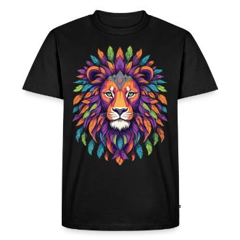 Animal Lion Mandala de plumes - T-shirt Premium bio Homme - noir - Devant - Nico (187cm)