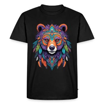 ours Mandala plumes Design ésotérique - T-shirt Premium bio Homme - noir - Devant - Nico (187cm)