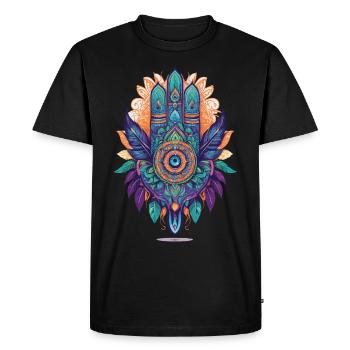 Hamsa Main Spirituel Mandala Plumes Design - T-shirt Premium bio Homme - noir - Devant - Nico (187cm)