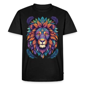 Lion Mandala Animal Yoga Méditation - T-shirt Premium bio Homme - noir - Devant - Nico (187cm)