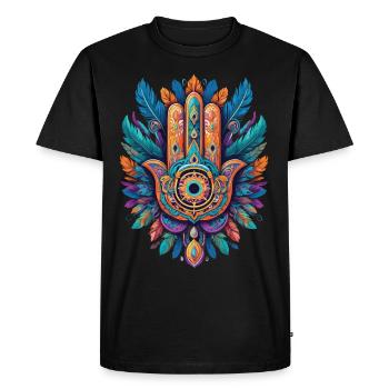 Spirituel Hamsa main plumes Design esthétique - T-shirt Premium bio Homme - noir - Devant - Nico (187cm)