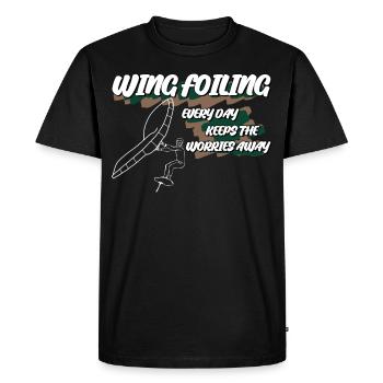 Wingsurfing Wing Foiling Winging - Men's Premium Organic T-Shirt - black - Front - Nico (187cm)