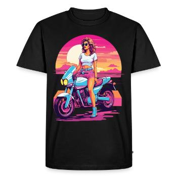 Esthétique de la moto synthwave pour les filles motardes - T-shirt Premium bio Homme - noir - Devant - Nico (187cm)