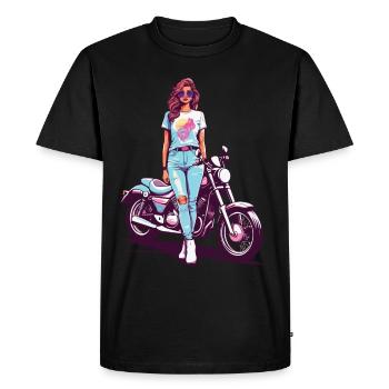 des années 80 vintage moto motards fille Design - T-shirt Premium bio Homme - noir - Devant - Nico (187cm)