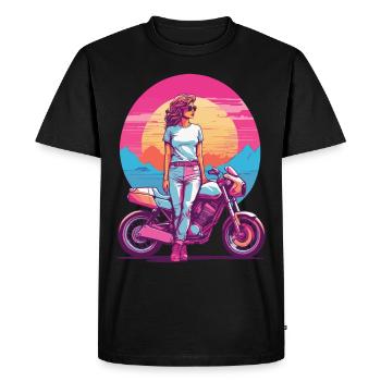 Rétro Synthwave Moto Motard Biker Girl Style - T-shirt Premium bio Homme - noir - Devant - Nico (187cm)