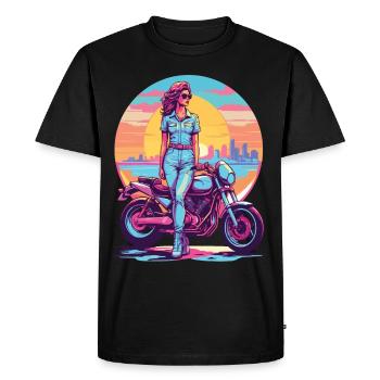 Rétro Synthwave Liberté Moto Motard - T-shirt Premium bio Homme - noir - Devant - Nico (187cm)