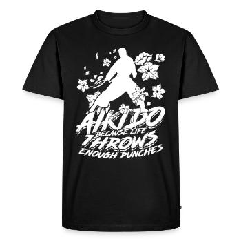 L’Aïkido parce que la vie donne assez de coups de poing - T-shirt Premium bio Homme - noir - Devant - Nico (187cm)